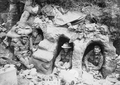 Sleeping quarters in the trenches ww1