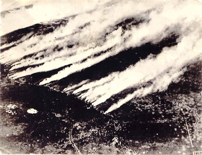 Aerial shot of the use of mustard gas ww1